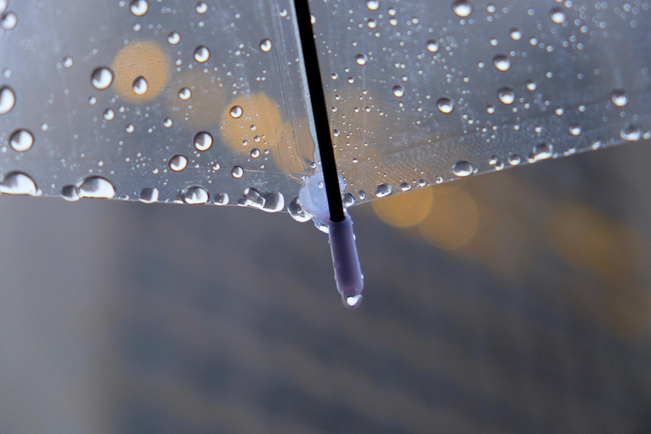 ゴルフ用傘をさして雨対策をするイメージ